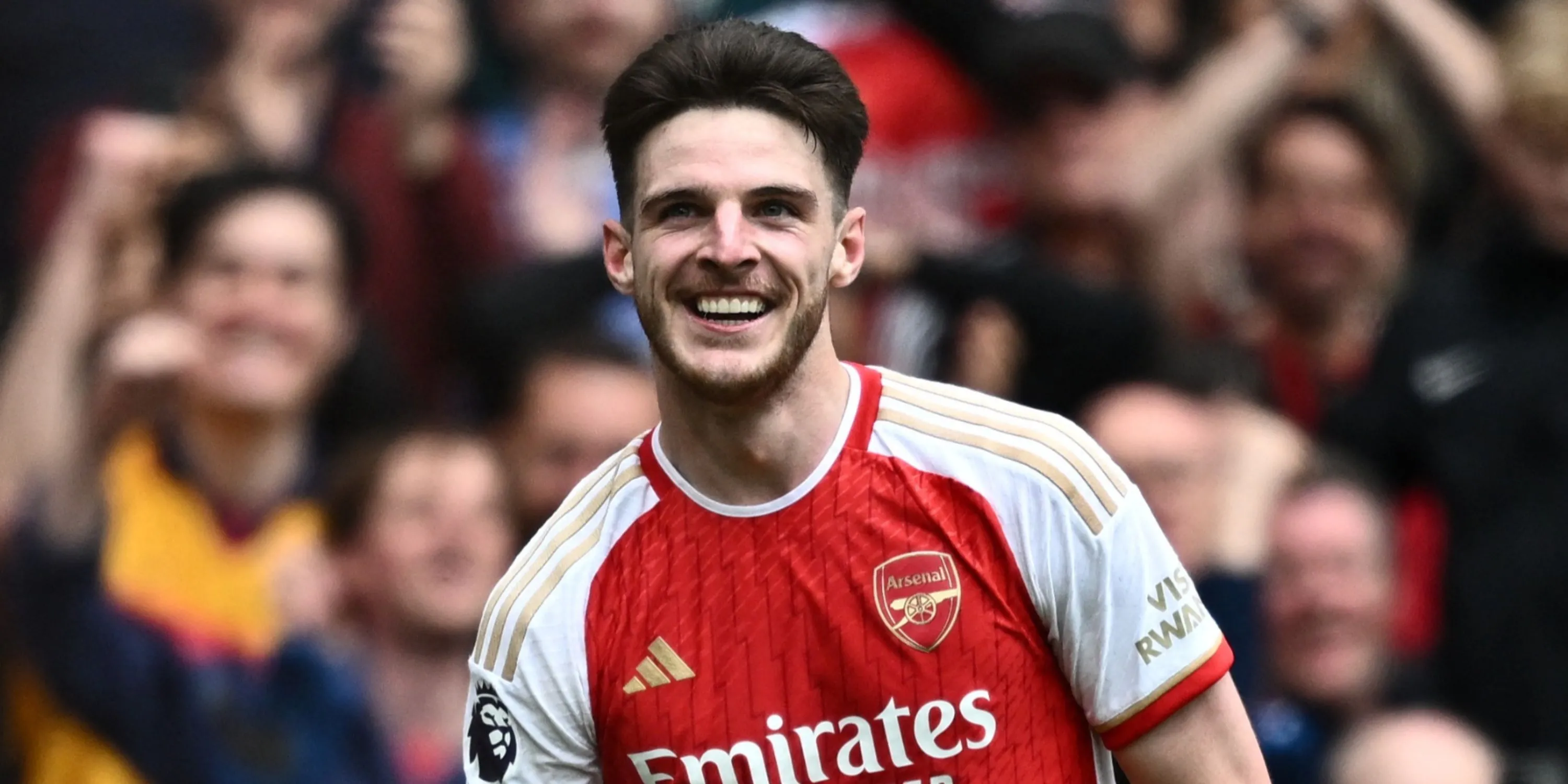 Declan Rice ăn mừng bàn thắng cho Arsenal trong một trận đấu quan trọng