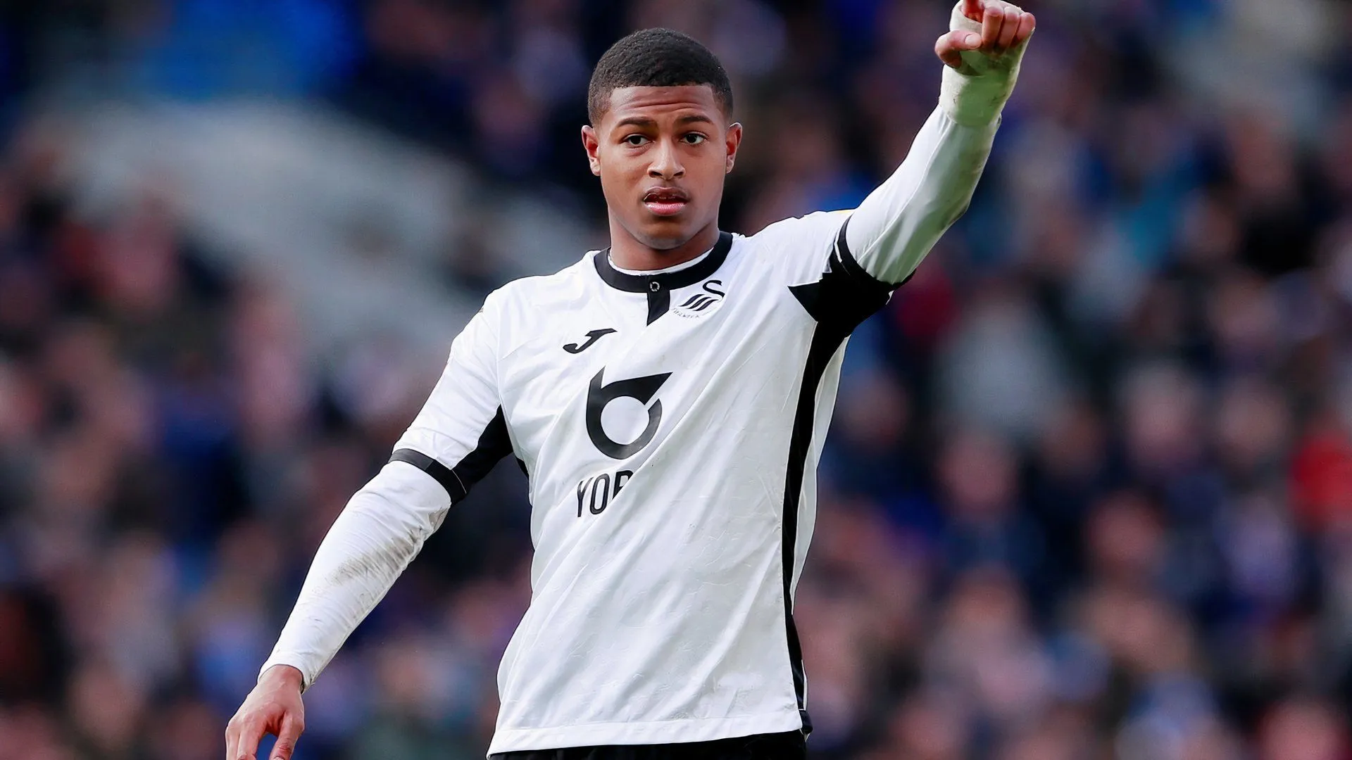 Rhian Brewster ăn mừng bàn thắng khi còn thi đấu cho Swansea City