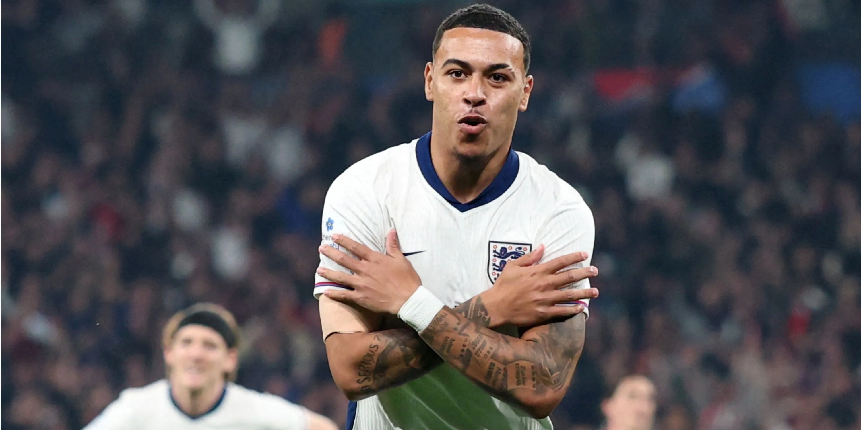 Morgan Rogers ăn mừng bàn thắng cho tuyển Anh trước xứ Wales trong trận đấu gần đây